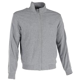 Ermenegildo Zegna-Ermenegildo Zegna Embroidered Logo Zipped Track Jacket in Grey Cotton-Grey