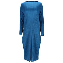 Autre Marque Issey Miyake plissiertes Midi-Kleid mit Bootsausschnitt aus blauer Polyester Blau
