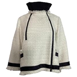 Sacai- Sacai Double-Zipped Tweed Jacket in White Wool-White