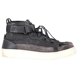 Ermenegildo Zegna- Ermenegildo Zegna Couture High-Top Sneakers in Black Canvas and Leather-Black