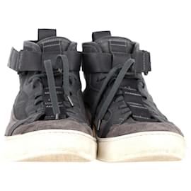 Ermenegildo Zegna- Ermenegildo Zegna Couture High-Top Sneakers in Black Canvas and Leather-Black