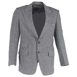 Tom Ford Herringbone Single-Breasted Blazer with Pockets in Grey Wool Grey