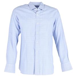 Tom Ford-Tom Ford Plaid Buttoned Long Sleeve Shirt in Blue Cotton-Blue,Light blue