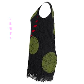 Dolce & Gabbana- Dolce & Gabbana Polka Dot Lace Detail Mini Dress in Black and Red Cotton-Black