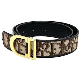 Christian Dior-Christian Dior Brown Gold CD Logo Vintage Monogram Belt-Brown,Golden