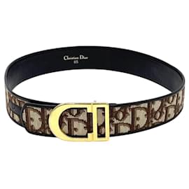 Christian Dior-Christian Dior Brown Gold CD Logo Vintage Monogram Belt-Brown,Golden