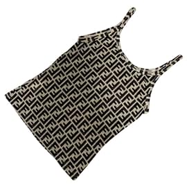 Fendi-Fendi Beige Brown Zucca Monogram Pattern Tank Top-Brown,Beige