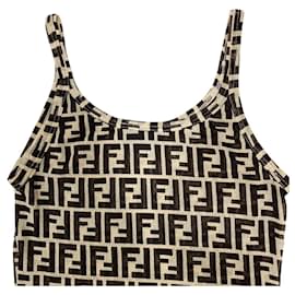 Fendi-Débardeur Fendi beige marron à motif monogramme Zucca-Marron,Beige