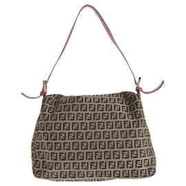 Fendi-Fendi Zucchino Mamma Bucket Canvas Leather Shoulder Bag-Brown
