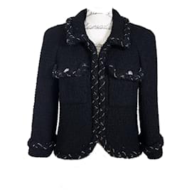 Chanel-Iconic Anna Wintour Black Tweed Jacket with Chain Trim 38 FR-Black