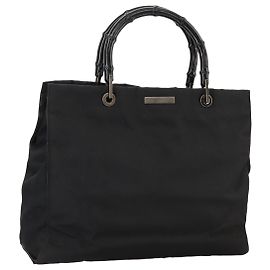 GUCCI Bamboo Handtasche aus schwarzem Nylon 002 1010 3444 Auth ep7044 Schwarz