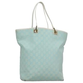 Gucci-GUCCI GG Canvas Tote Bag Light Blue White gold 002 1098 Auth 78557-White,Golden,Light blue