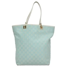 Gucci-GUCCI GG Canvas Tote Bag Light Blue White gold 002 1098 Auth 78557-White,Golden,Light blue