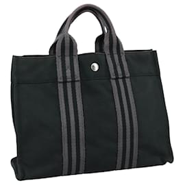 Hermès-HERMES Fourre Tout PM Sac Tote Toile Noir Gris Auth ti2562-Marron,Noir