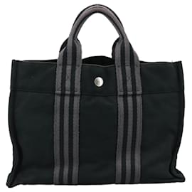 Hermès-HERMES Fourre Tout PM Sac Tote Toile Noir Gris Auth ti2562-Marron,Noir
