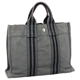 Hermès-HERMES Fourre Tout PM Sac Tote Toile Noir Gris Auth ti2563-Marron,Noir