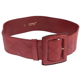 CHANEL Bicolor Gürtel Leder 26.4""-31.1"" Rot Gold CC Auth yk16186 Rot Golden