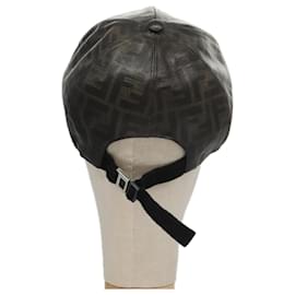 Fendi-FENDI Zucca Canvas Cap Black Brown Auth am7434-Brown,Black