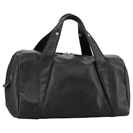 Chanel-CHANEL V Stitch Hand Bag Leather Black Silver CC Auth hk1897-Black,Silvery