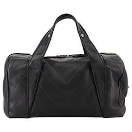 Chanel-CHANEL V Stitch Hand Bag Leather Black Silver CC Auth hk1897-Black,Silvery