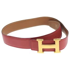 Hermès-HERMES Constance Belt Leather 31.5"" Gold Red Auth yk16343-Red,Golden