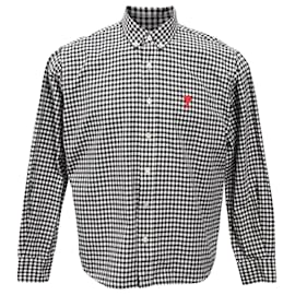 Ami-AMI Button Down A Heart Check Shirt in Navy Blue Cotton -Blue,Navy blue