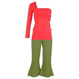 Autre Marque-Antonio Barardi One Shoulder Blouse and Trousers in Red Polyester-Red