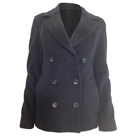 Max Mara Studio Pea Coat in Navy Blue Virgin Wool Blue Navy blue