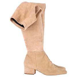 Autre Marque-Porte & Paire Stretch Over-the-Knee Boots in Beige Suede-Beige