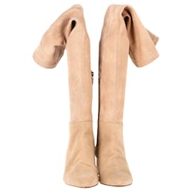 Autre Marque-Porte & Paire Stretch Over-the-Knee Boots in Beige Suede-Beige