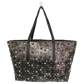 Jimmy Choo Pimlico Metallic Black Leather Tote Bag Black