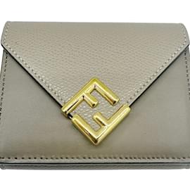 Fendi-Fendi FF Diamond Tri-fold Wallet-Beige