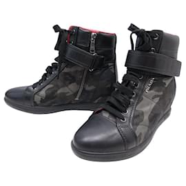 Prada-PRADA SHOES HIGH TOP CAMOUFLAGE 3TZ052 38 + BOX SNEAKERS-Black