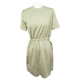 Hermès-NINE HERMES DRESS WITH DRAWSTRING ROUND NECK 34 XS IN COTTON & SILK BEIGE NEW DRESS-Beige