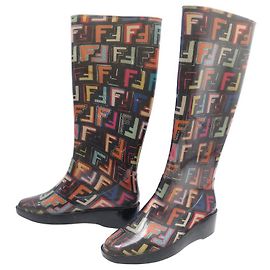 FENDI ZUCCA LOGO FF MULTICOLORED RUBBER RAIN BOOTS 37 Multiple colors