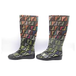 Fendi-FENDI ZUCCA LOGO FF MULTICOLORED RUBBER RAIN BOOTS 37-Multiple colors