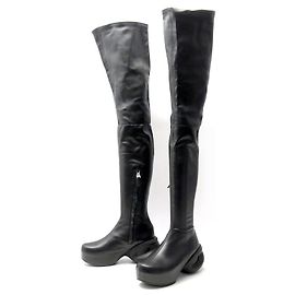 NINE GIVENCHY G-CLOG BLACK LEATHER THIGH HIGH BOOTS SIZE 39 OVER THE KNEE BOOTS Black