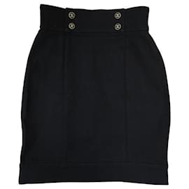 Chanel-CHANEL BLACK DENIM SKIRT WITH DOUBLE CC LOGO BUTTONS SIZE 40 M-Black
