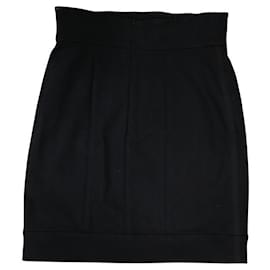 Chanel-CHANEL BLACK DENIM SKIRT WITH DOUBLE CC LOGO BUTTONS SIZE 40 M-Black