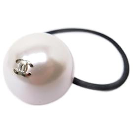 NEUES HAARZUBEHÖR CHANEL CHOUCHOU PERLE LOGO CC ELASTISCHES HAARGUMMI Schwarz