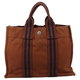 Hermès-HERMES Sac Tote Toile Marron Argent Auth ti2564-Marron,Argenté