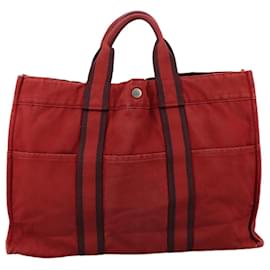 Hermès-HERMES Fourre Tout MM Sac Tote Toile Rouge Auth ti2557-Rouge
