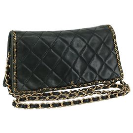 Borsa a spalla con catena CHANEL in pelle nera CC Auth 106420 Nero
