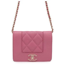 Chanel Pink Lambskin Business Card Case Pink