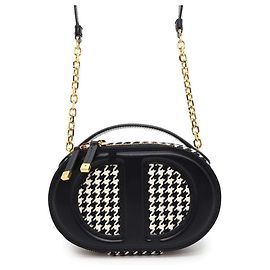 Borsa a spalla ovale con firma Christian Dior Nero Bianco