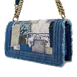 Chanel-Chanel Boy Patchwork Denim Shoulder Bag-Blue