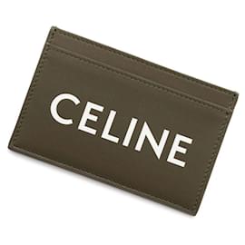 Céline-Celine Khaki Leather Business Card Holder-Khaki