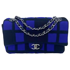 Chanel-Chanel 13P Runway Colorblock Jersey Classic Medium CC Chain Flap Bag SHW-Black,Blue