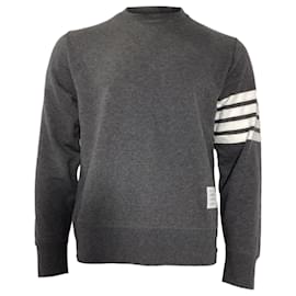 Thom Browne- Thom Browne 4-Bar Crewneck Sweater in Grey Cotton-Grey