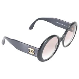Chanel Black Oval Gold CC Logo Sunglasses 0014 Black Golden